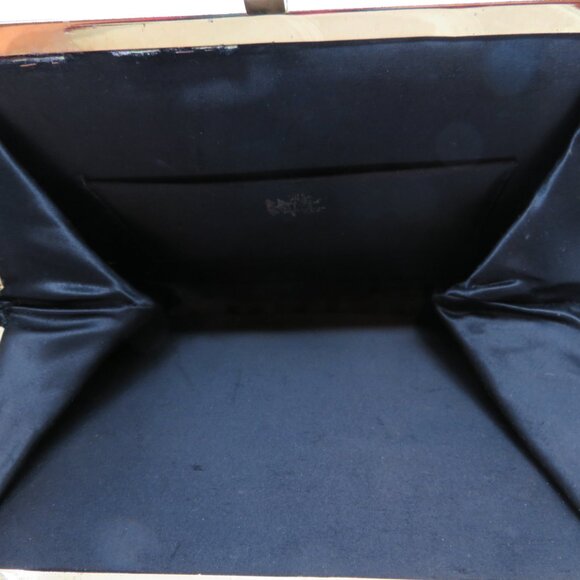 Vintage Handheld Black Satin Purse Bag After Five Mother Pearl Frame Top Handle - Picture 11 of 16